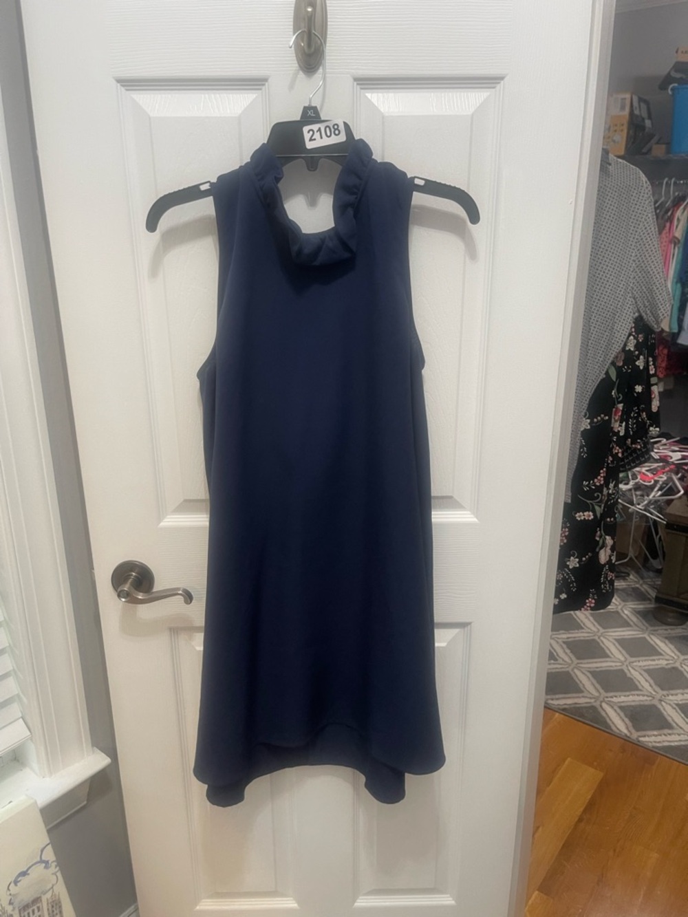 Mud Pie Navy Ruffle Neck Mini Dress